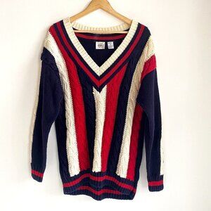 Vintage Jason Maxwell Red White and Blue V Neck Wool Cotton Pullover L